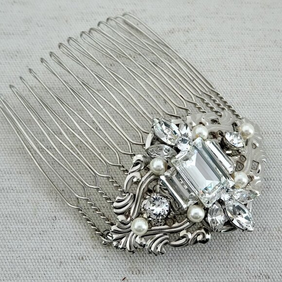 Bridal Hair Accessory, Deco Glam Bridal Hair Comb, Crystal, Pearl, Couture, NWT